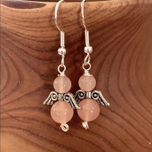 RoseQuartz Angel Earrings Small